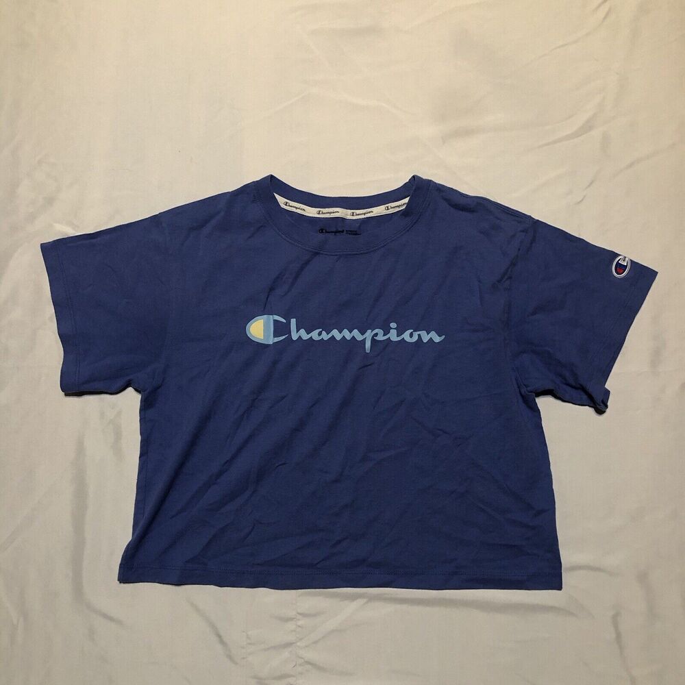 Women’s Champion Blue Short Sleeved Cropped T-Shirt Size Small